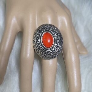 Paparazzi Ornate Silver Ring with Vibrant Orange Stone Strech
